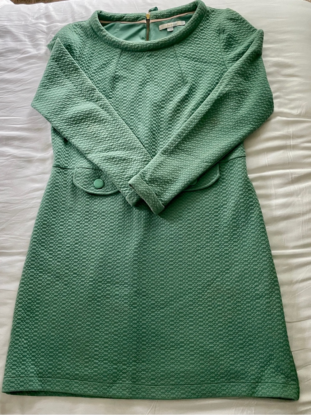 Boden Sixties Jacquard Green Long-Sleeve Sheath Dress - Picture 3 of 7